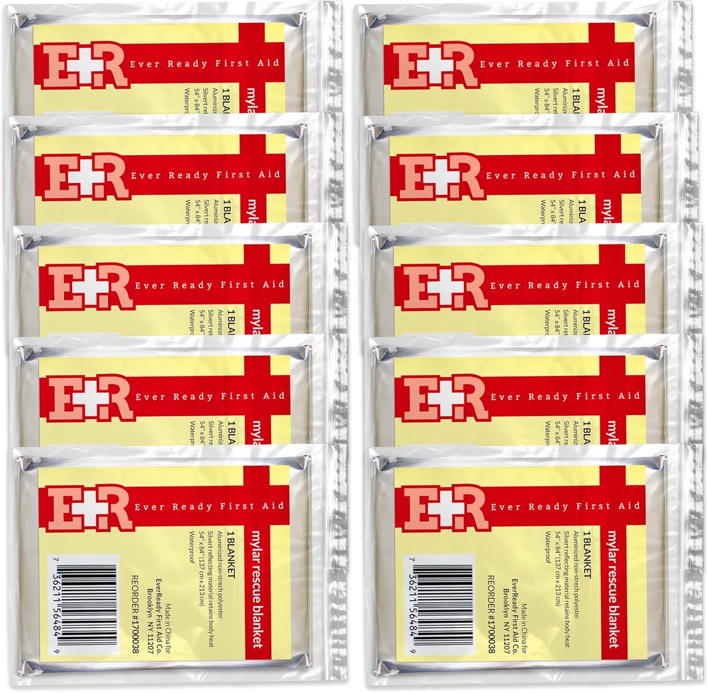 Ever Ready First Aid Mylar Rescue Blanket, Large Silver Thermal Sheet for Emergency and Survival, 54” x 84” – 20 Count