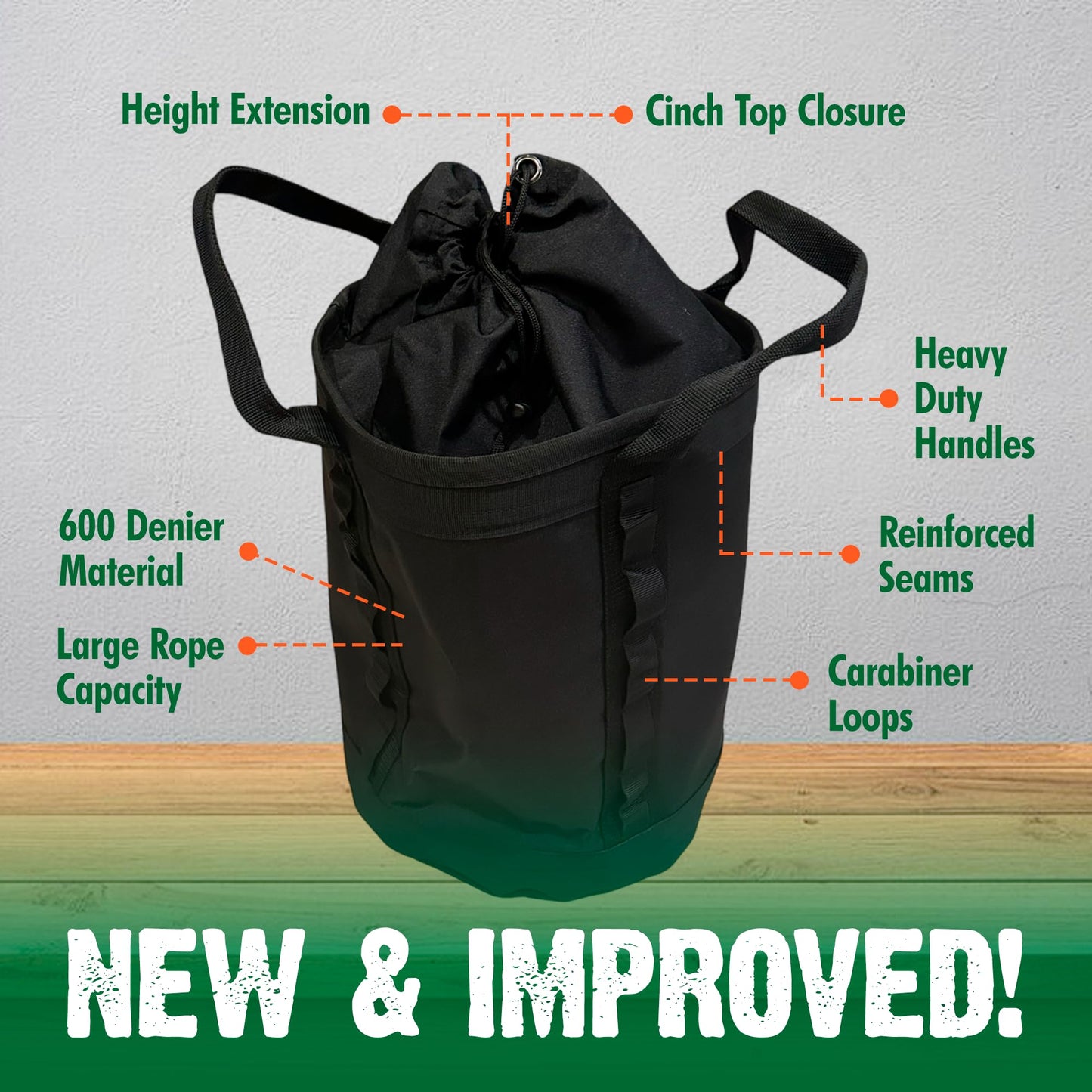 FORESTER Large Arborist Rope Bag - Bucket Style Storage Bag | Arborist Equipment | Tree Climbing Gear | Heavy Duty Nylon Gear Bag with Handles