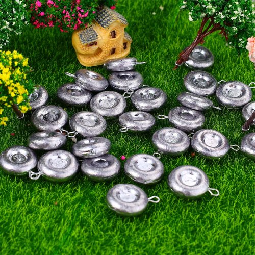 BELEFU 30 Pieces Disc Fishing Weights, 1 Oz Fishing Sinkers, Lead Coin Sinkers Saltwater Tackle for Surf Dragging Trolling Drifting Catfishing