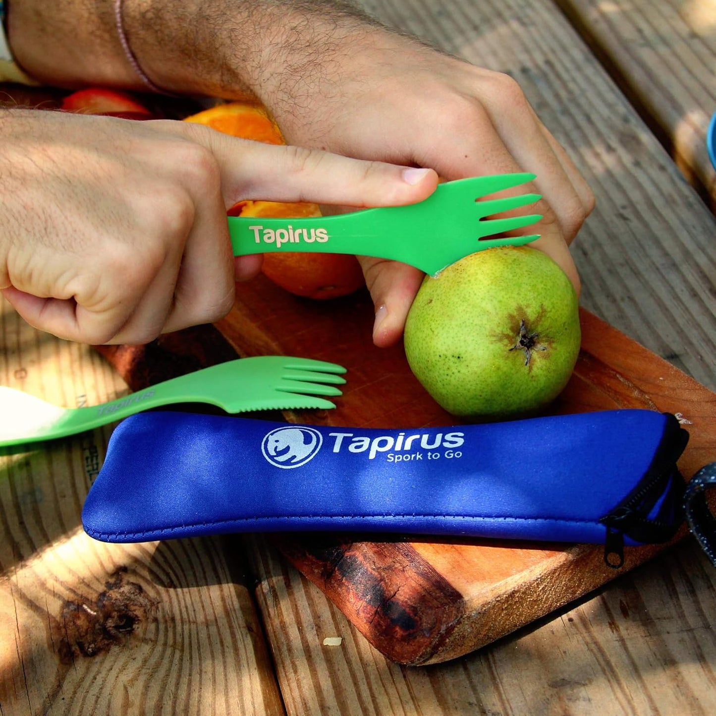 Tapirus - 4 Spork to Go Set - 7-inch Durable & BPA Free Sporks - Spoon, Fork and Knife Combo Utensils Flatware - Mess Kit for Camping, Hunting and Outdoor Activities - Comes in a Carrying Case
