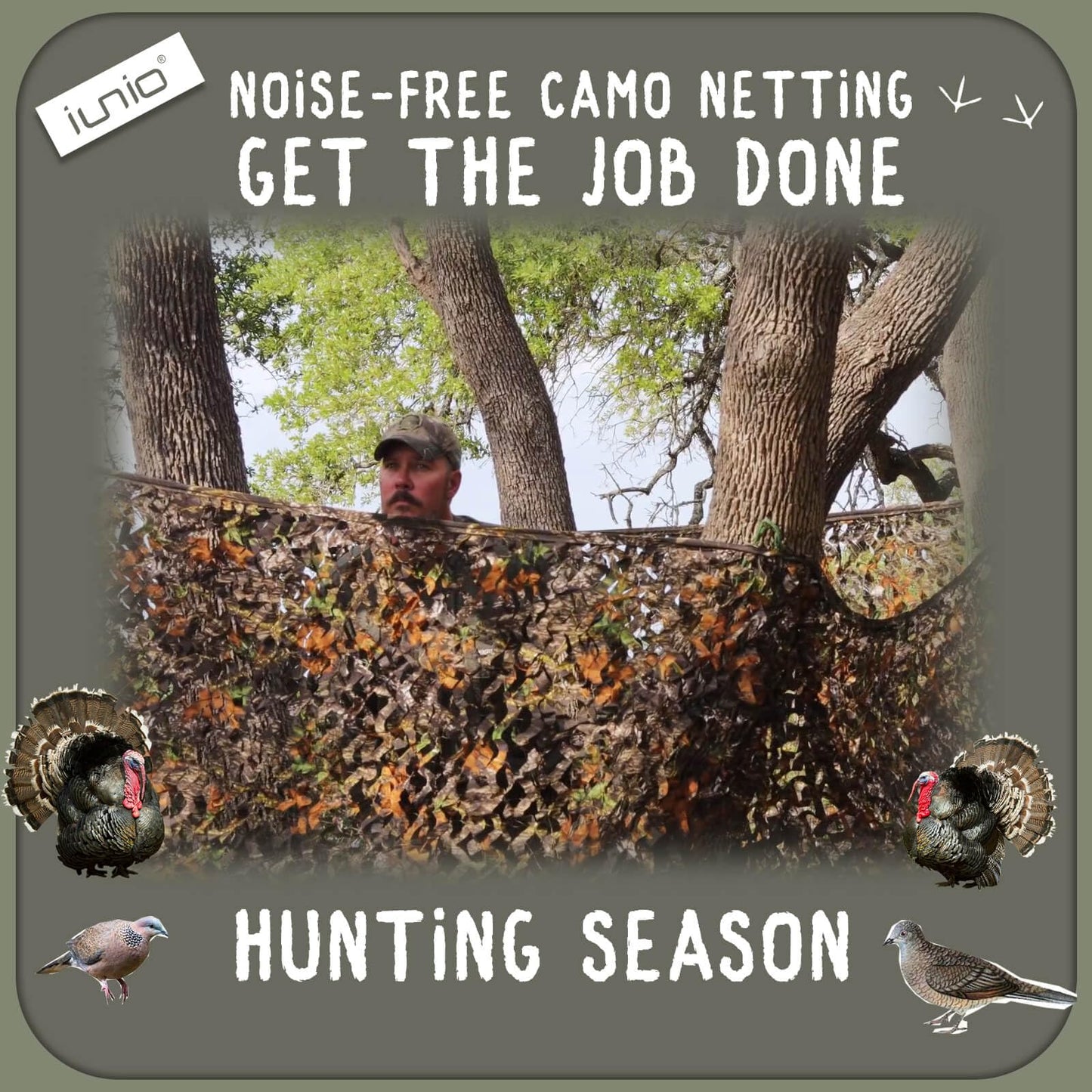 iunio Camo Netting, Camouflage Netting, Quiet Hunting Blinds, Military Shade Netting, Lightweight, Noise-Free, Great for Duck Hunting, Turkey Hunting, Photography, Concealment, Covering 10ftx10ft