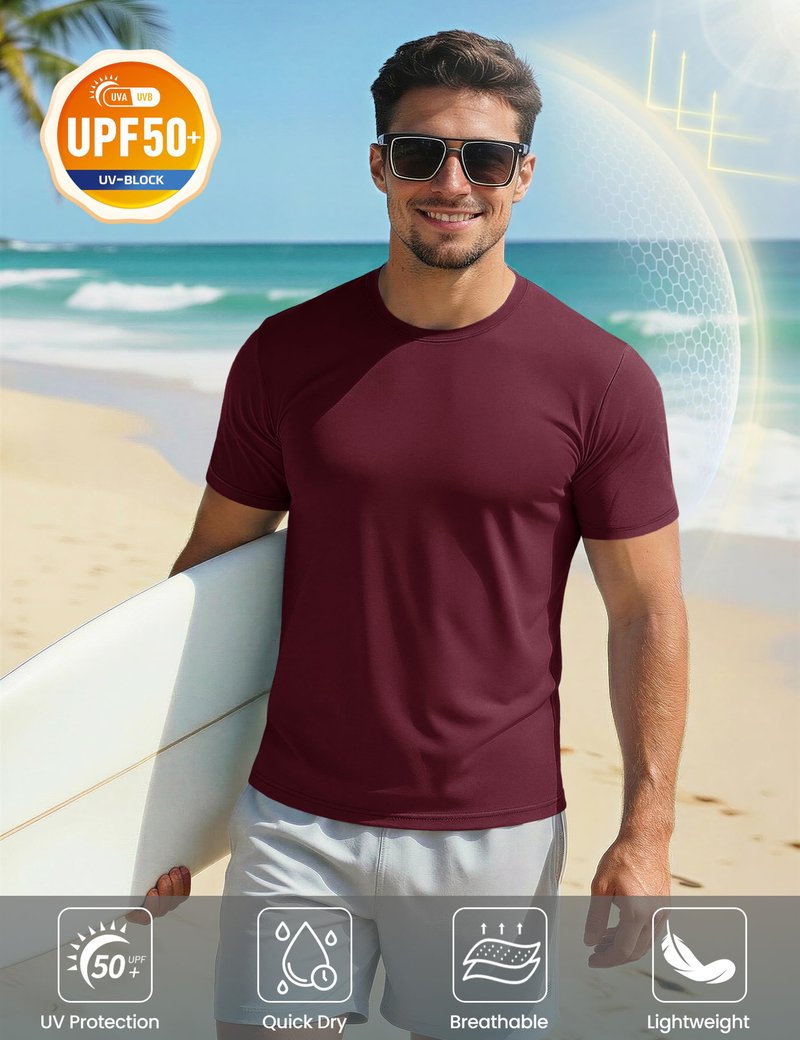 MAGCOMSEN Short Sleeve T Shirt Men UV Protection UPF 50 Shirts Moisture Wicking Quick Dry T Shirts Active Shirts Crew Neck Wine
