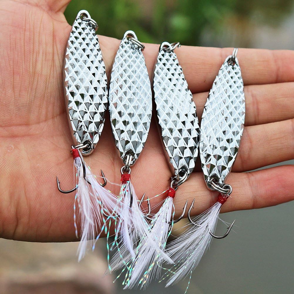 Sougayilang Fishing Spoons Hard Fishing Lures Treble Hooks Salmon Bass Metal Fishing Lure Baits 1/2 OZ