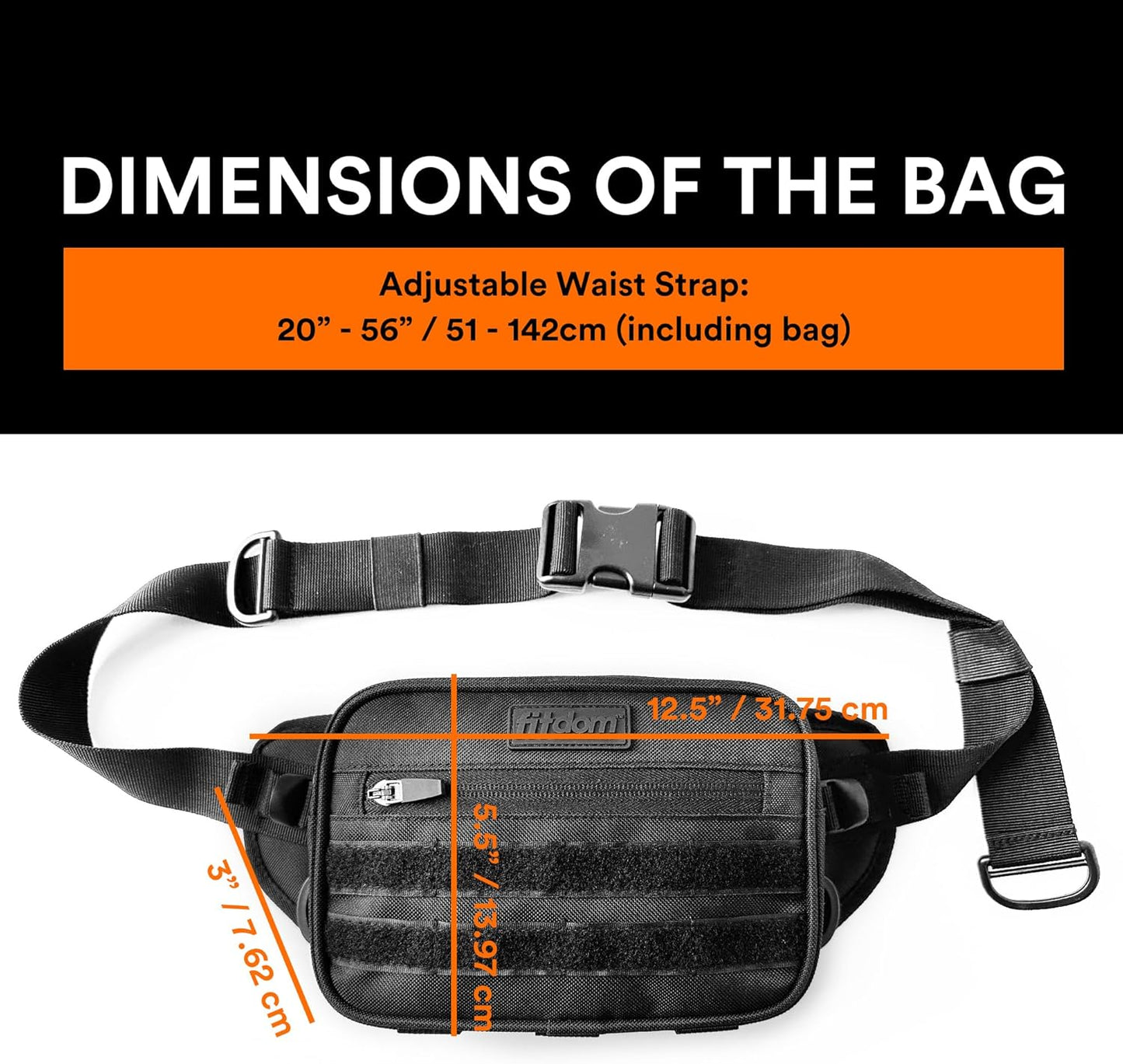 Fitdom Tactical Inspired Large Fanny Pack For Men. Perfect Techwear Accessories EDC Bag For Men. Multi-Functional Waist Pack