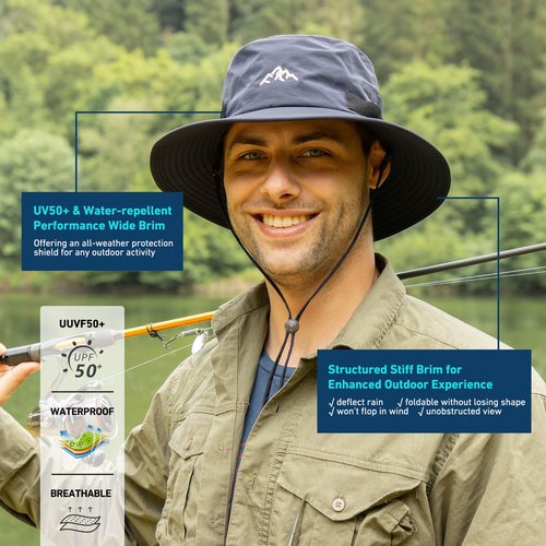 TOP-EX Waterproof Mens Bucket Sun Bucket Hat, Boonie Hiking Fishing Beach Safari Hats for Summer Rain Cap Shade Outdoor - UV Protection SPF Wide Brim Sunhat, Black XL/XXL