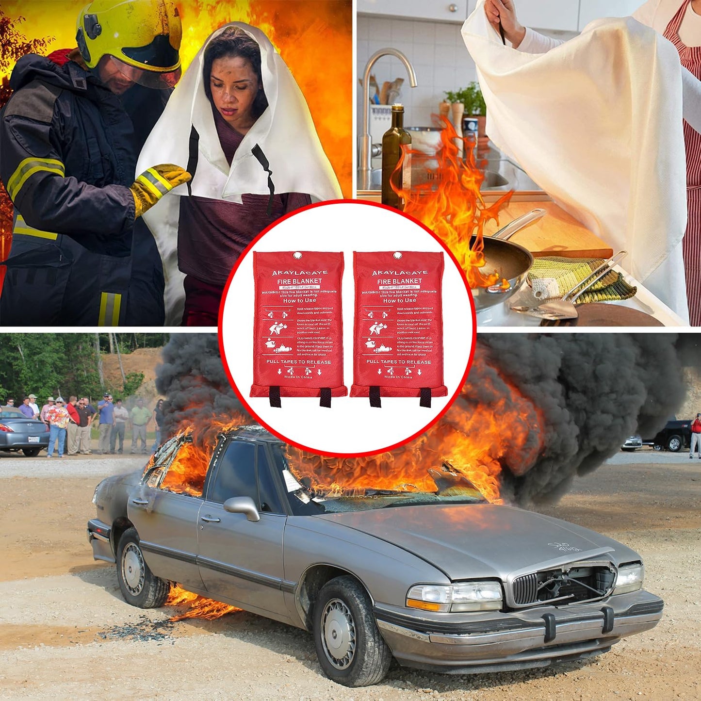 AKAYLACAYE Prepared Hero Emergency Fire Blanket - Fiberglass Blankets Fire Survival Suspension Flames Retardant Extinguisher Great for BBQ Stove Car Garage Office Camping Caravan Safety (4Pcs)