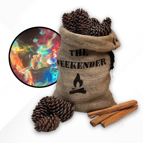 Magic Cones The Weekender Bundle-30 Color-Changing Pine Cones & Fatwood Firestarter Sticks – Perfect for Family Campfires, Bonfires, and Backyard Gatherings – USA-Made, and Fun Fire Enhancer Set (1)