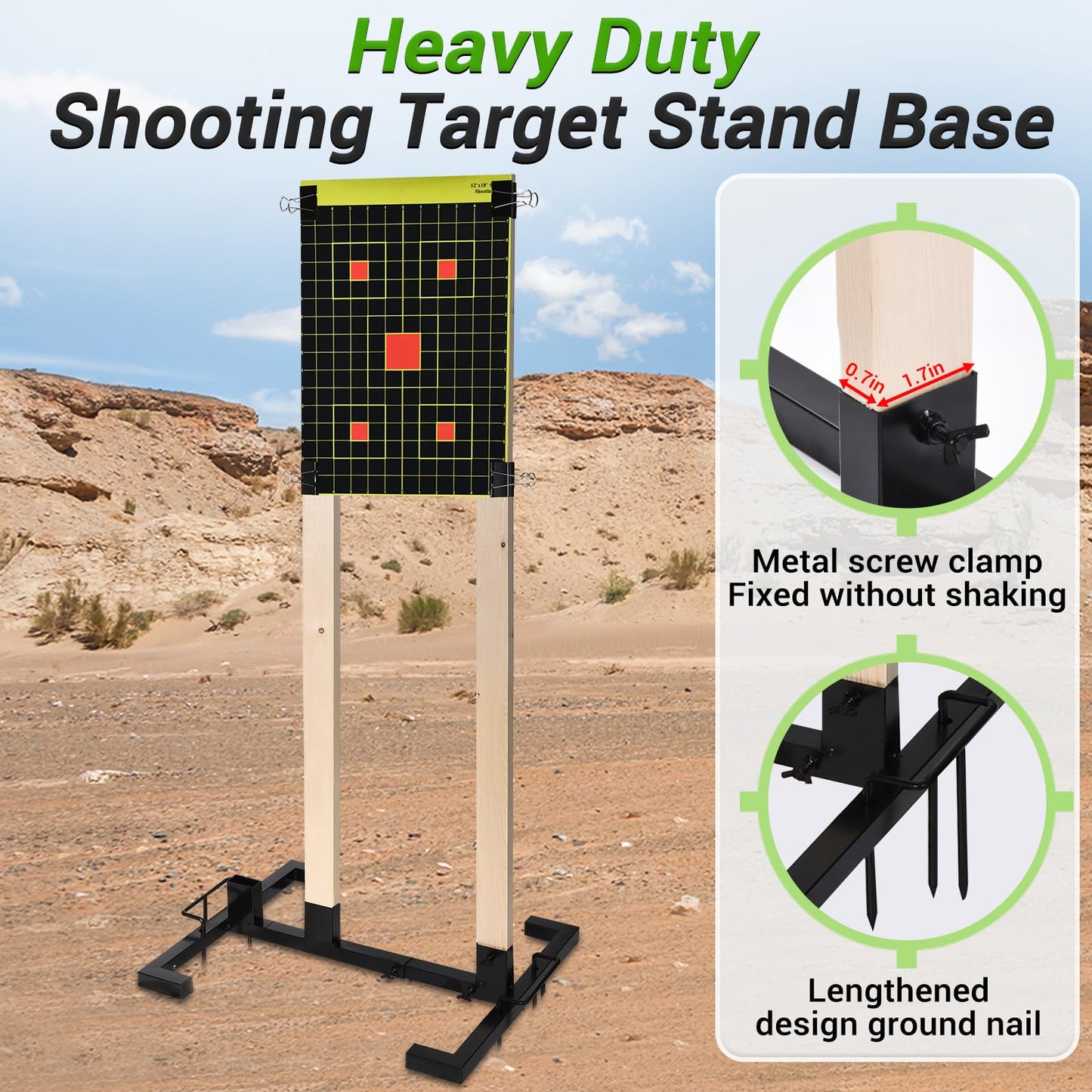 GADFISH Adjustable Shooting Target Stand Base, Heavy Duty Shooting Target Base Set for Outdoor Paper Targets Cardboard - USPSA/IPSC - IDPA Practice - 1 Pack (Wooden Stakes Not Included)