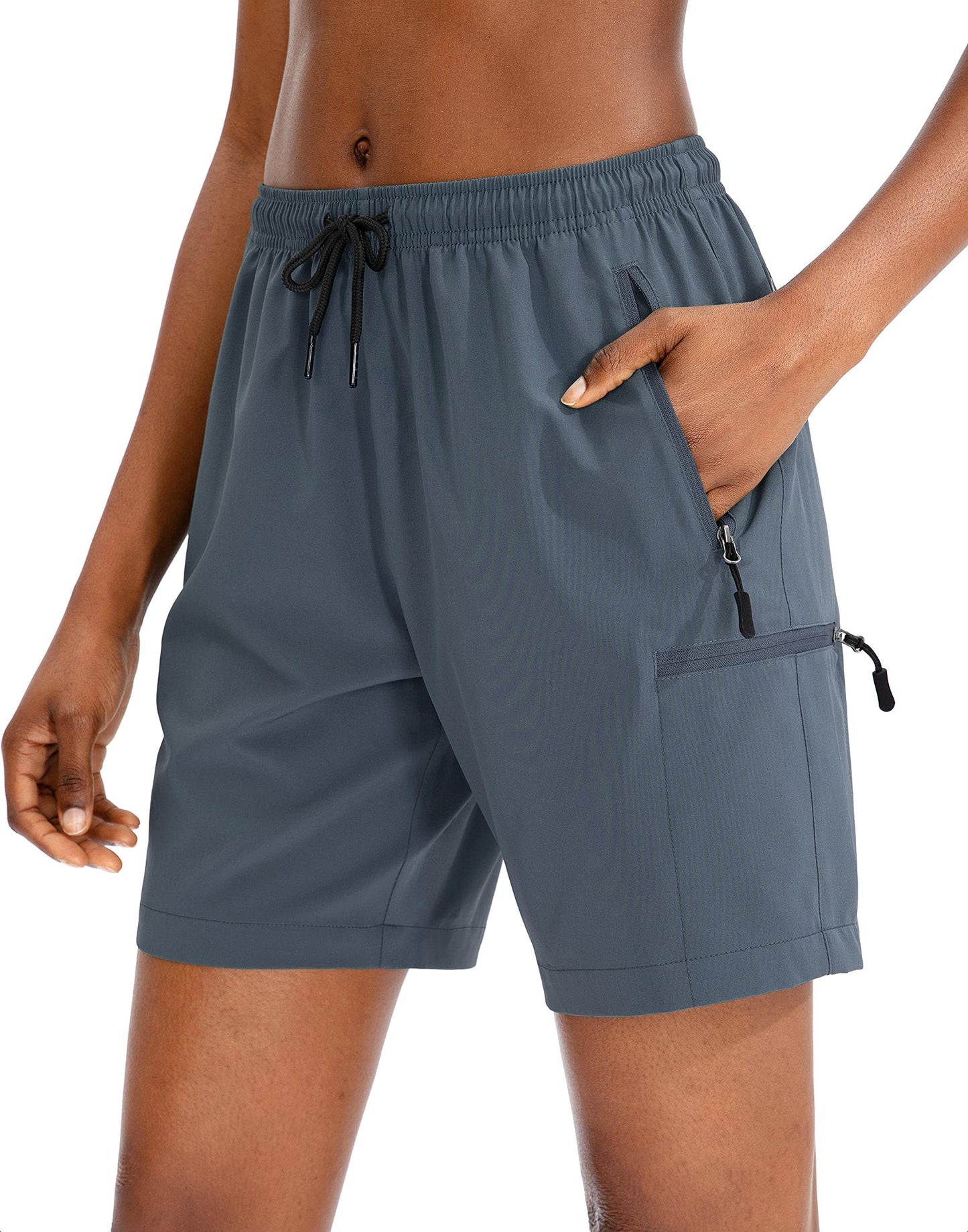 SANTINY Women's 5''/ 7''/9'' Hiking Cargo Shorts Quick Dry Lightweight Summer Shorts for Women Athletic Golf Zipper Pockets(Dusty Blue_M)