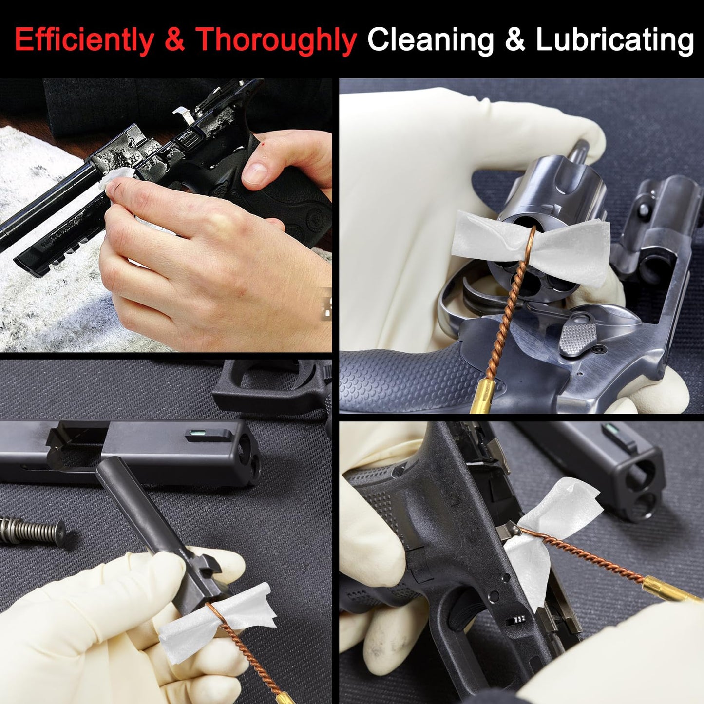 Gun Cleaning Supplies - 2x2'' Gun Cleaning Patches and 6''Gun Cleaning Swabs Set - Handgun, Shotgun, Pistol and Rifle Cleaning & Maintenance Kit