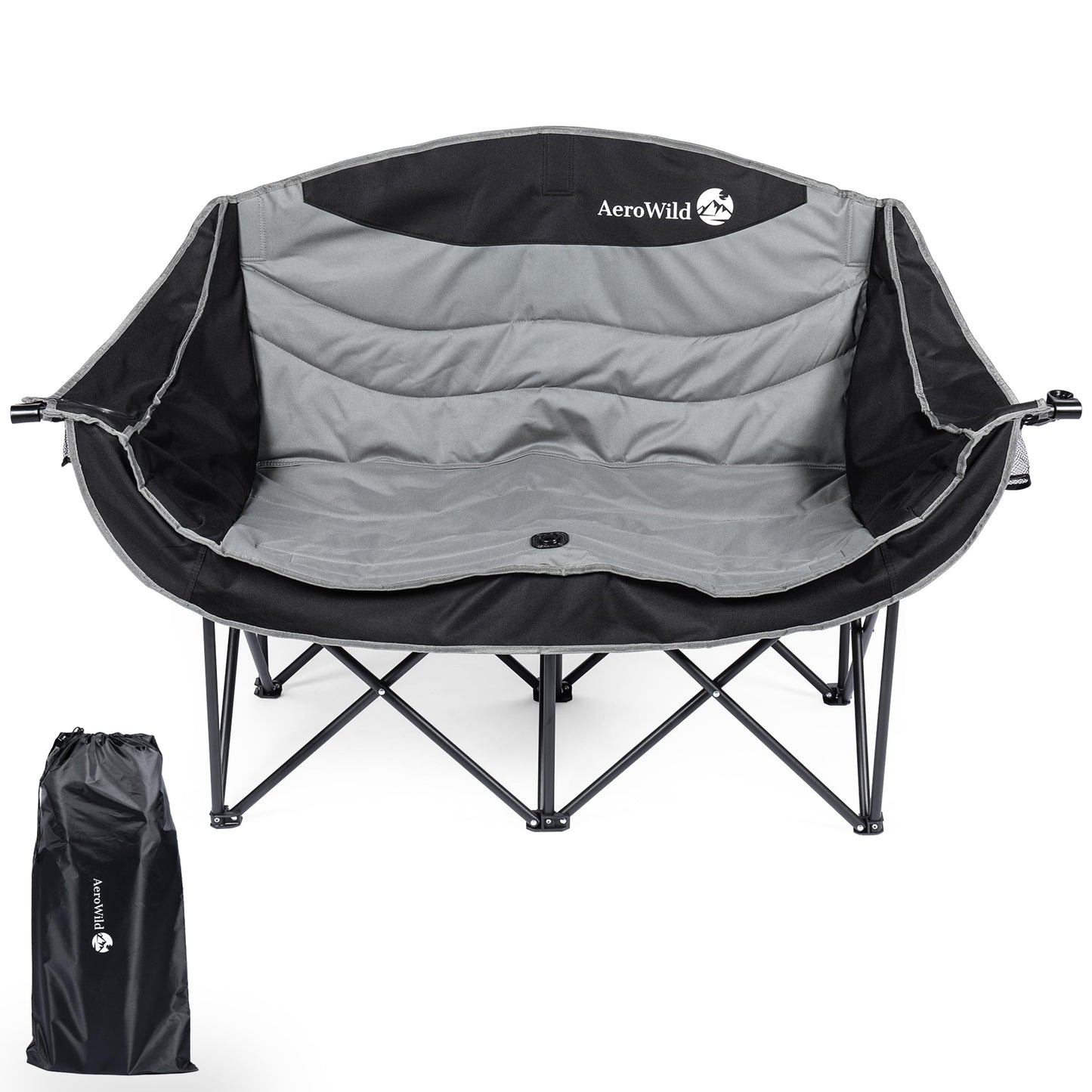AeroWild Double Folding Chair – Portable Loveseat for 2 Adults with 600 lbs Support – Water & UV Resistant Folding Outdoor Chair for Beach, Picnic, Camping