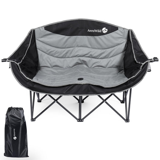 AeroWild Double Folding Chair – Portable Loveseat for 2 Adults with 600 lbs Support – Water & UV Resistant Folding Outdoor Chair for Beach, Picnic, Camping