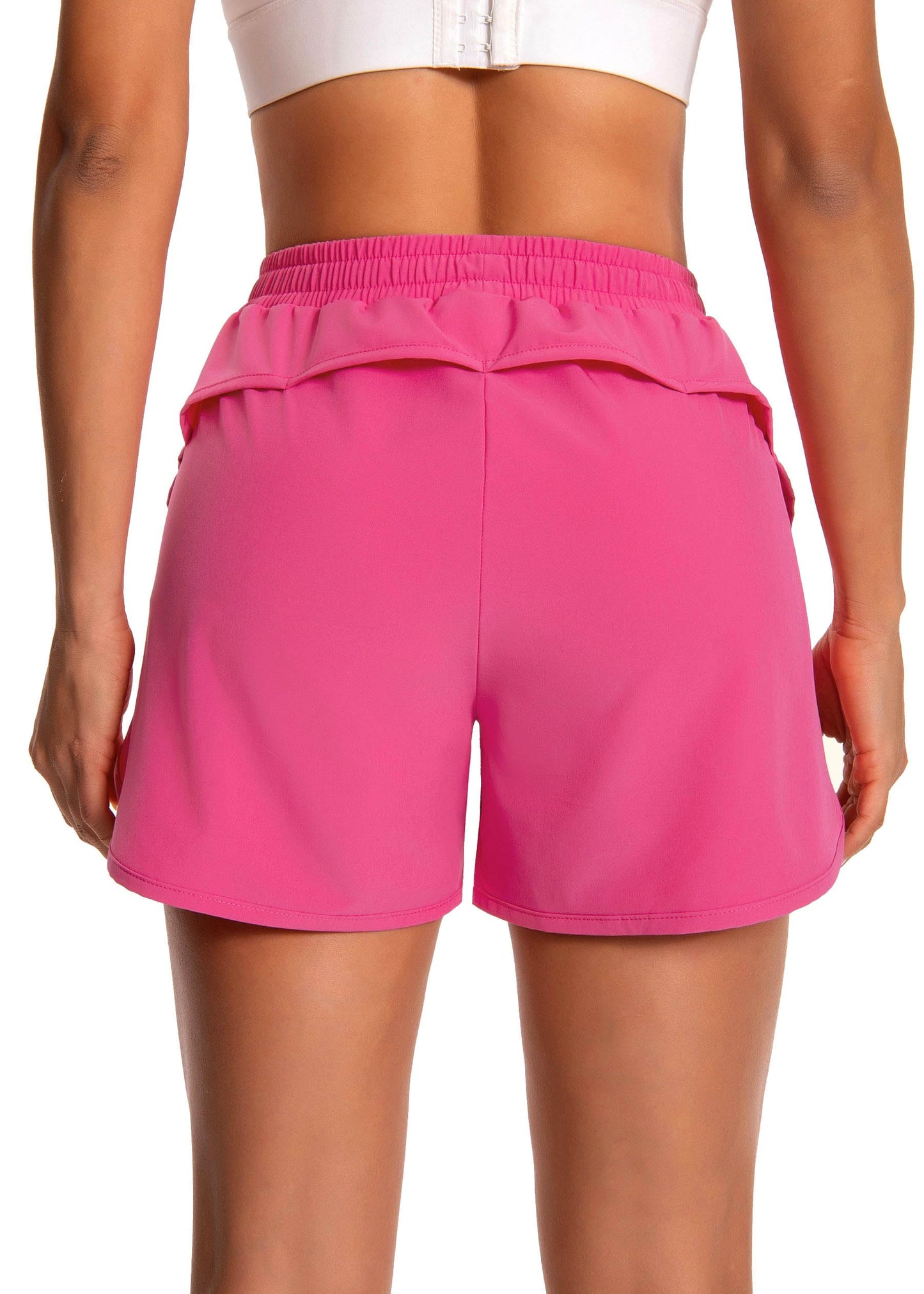 Hooxum Womens Running Athletic Shorts - High Waisted with Liner 2 in 1 Quick Dry Workout Gym Shorts Zipper Pockets,Hot Pink-M,2025