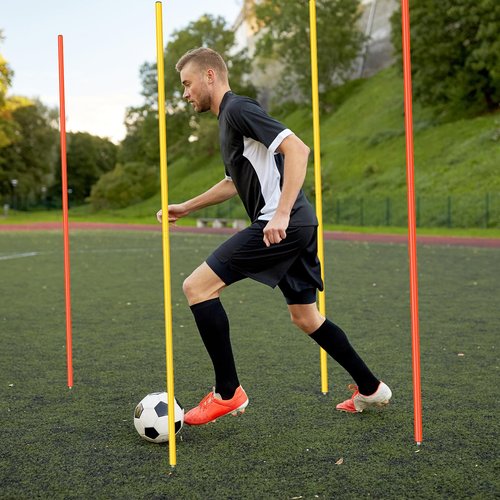 Silipull 4 Pcs Training Agility Poles 5ft Adjustable Soccer Training Poles Soccer Training Sticks Sports Speed and Agility Training Equipment for Football Sport Soccer Speed Training (Yellow, Orange)