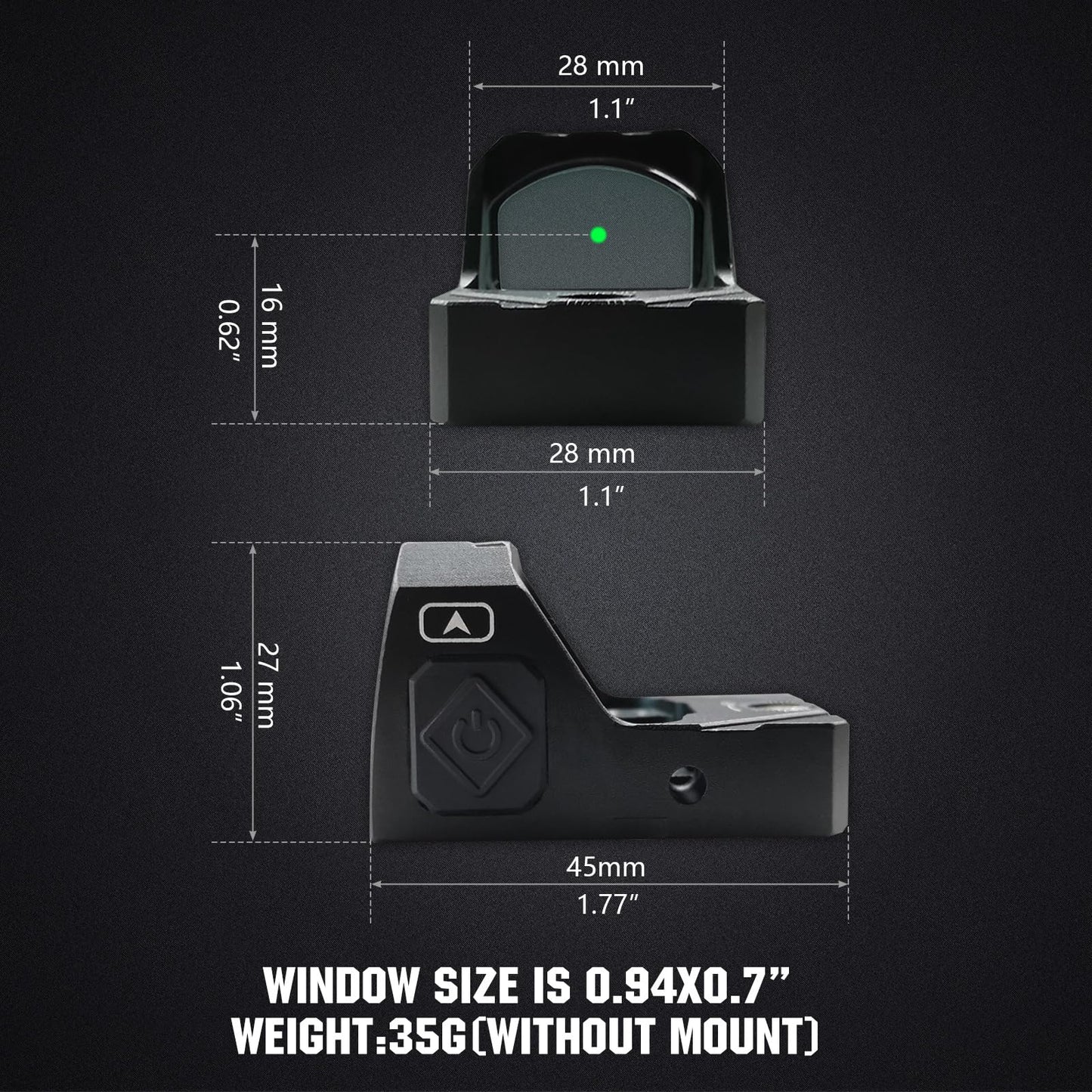 ohhunt 2 MOA Red Dot Sight | Green Dot Sight Micro Reflex Sight Shake Awake Optic Compatible with Picatinny Mount or RMR Footprint (Green Dot 2 MOA)