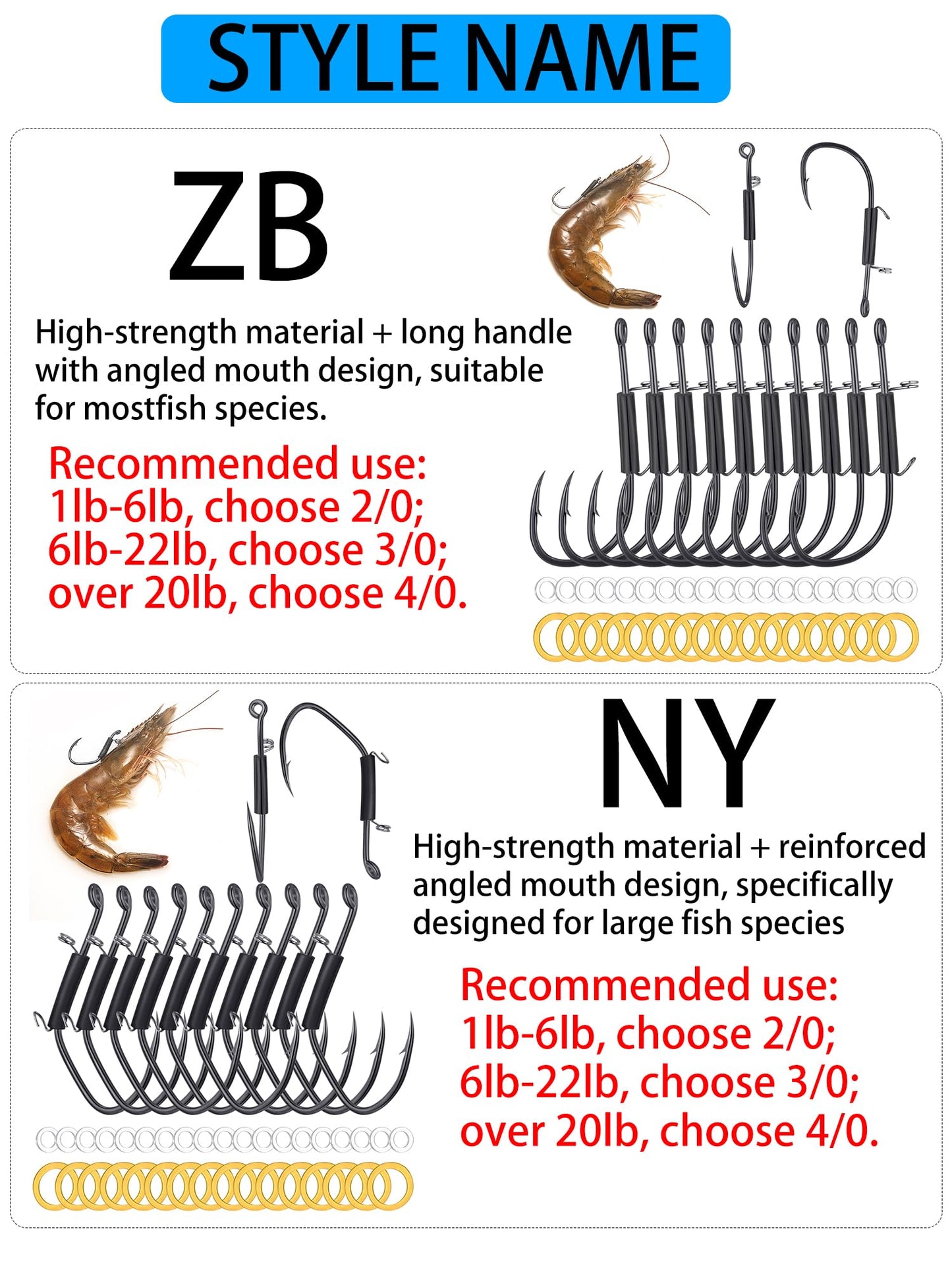 Fishing Hooks Set with Rubber Bands, 15/30 PCS Carbon Steel Barbed Hooks, 2 Sizes, for Catfish and Bass