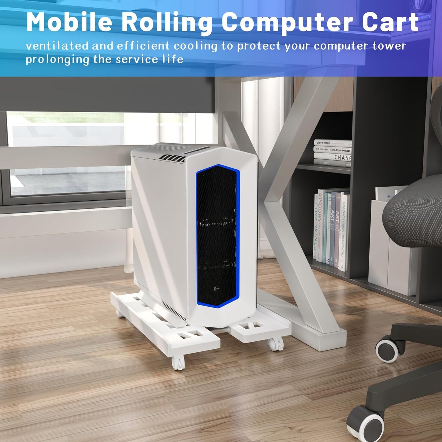 Mobile CPU Stand, CPU Rolling Stand Adjustable Computer Mobile Cart Holder with Locking Caster Wheels PC Stand - Black