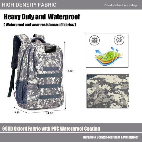gulimirror Camo Backpack 40L Military Elementary Middle School Boys Backpack Molle with USB Charging Port & Flag Patch