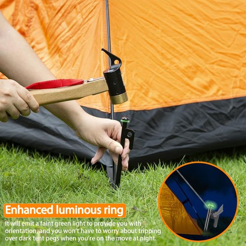 AVOFOREST 12Inch Heavy Duty Tent Stakes,8 PCS Tent Pegs Metal+Fluorescent Silicone Rings+ Storage Bag for Camping