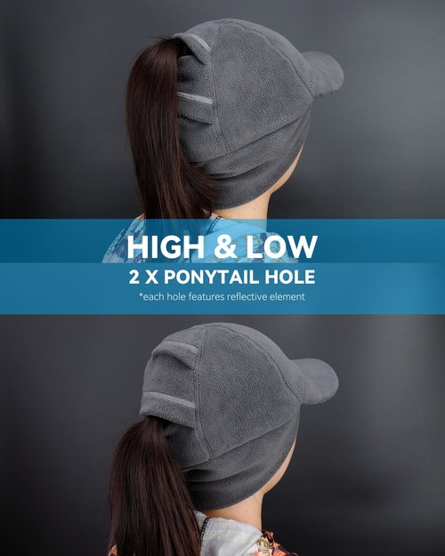 Gisdanchz Winter Running Gear for Women, Cold Weather Running Hat with Ponytail Hole Winter Ponytail Hat with Ear Flaps for Women Ladies Reflective Accessories Baseball, Black S/M