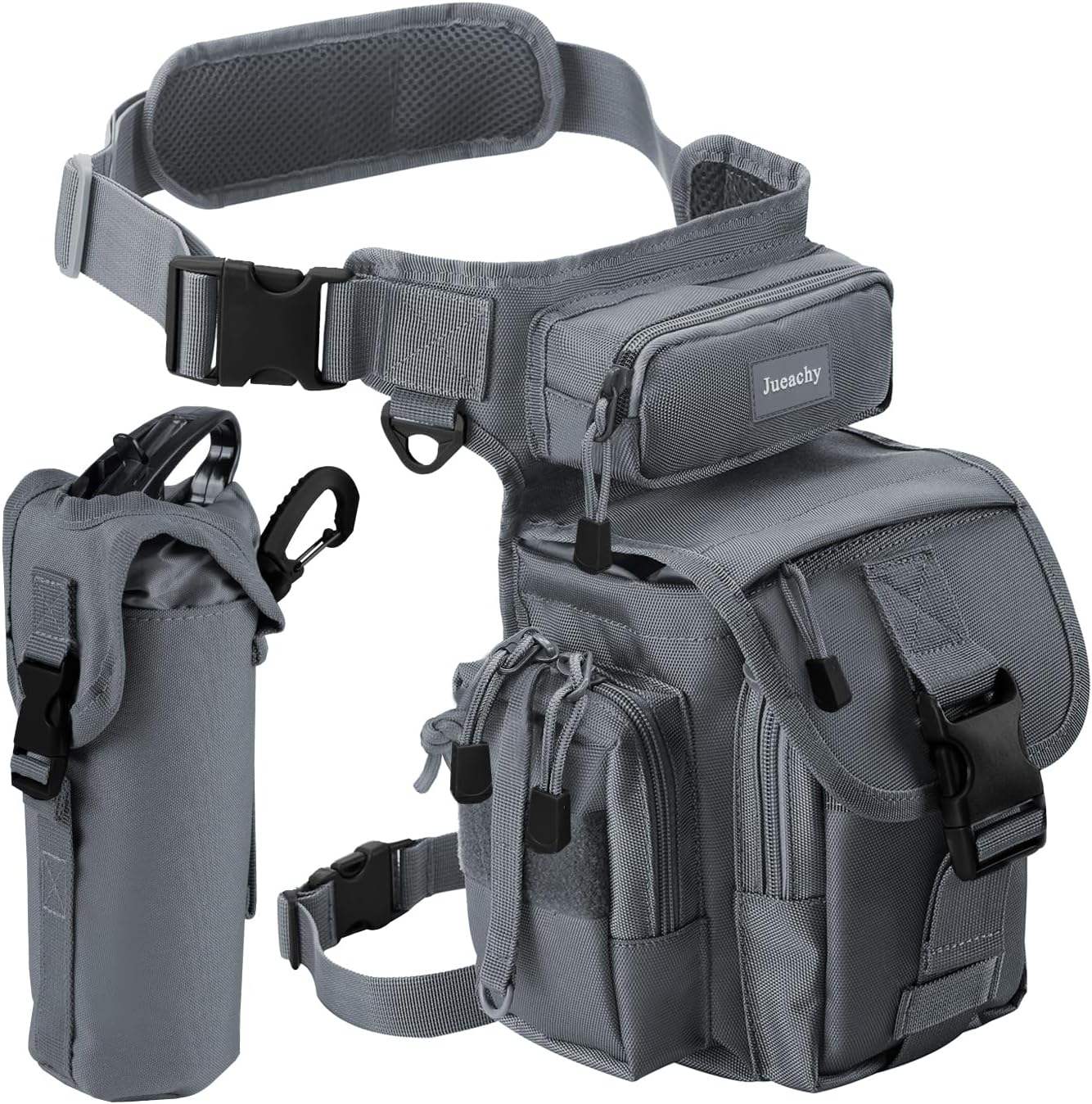 Jueachy Drop Leg Bag for Men Tactical Metal Detecting Thigh Pack with Water Bottle Pouch