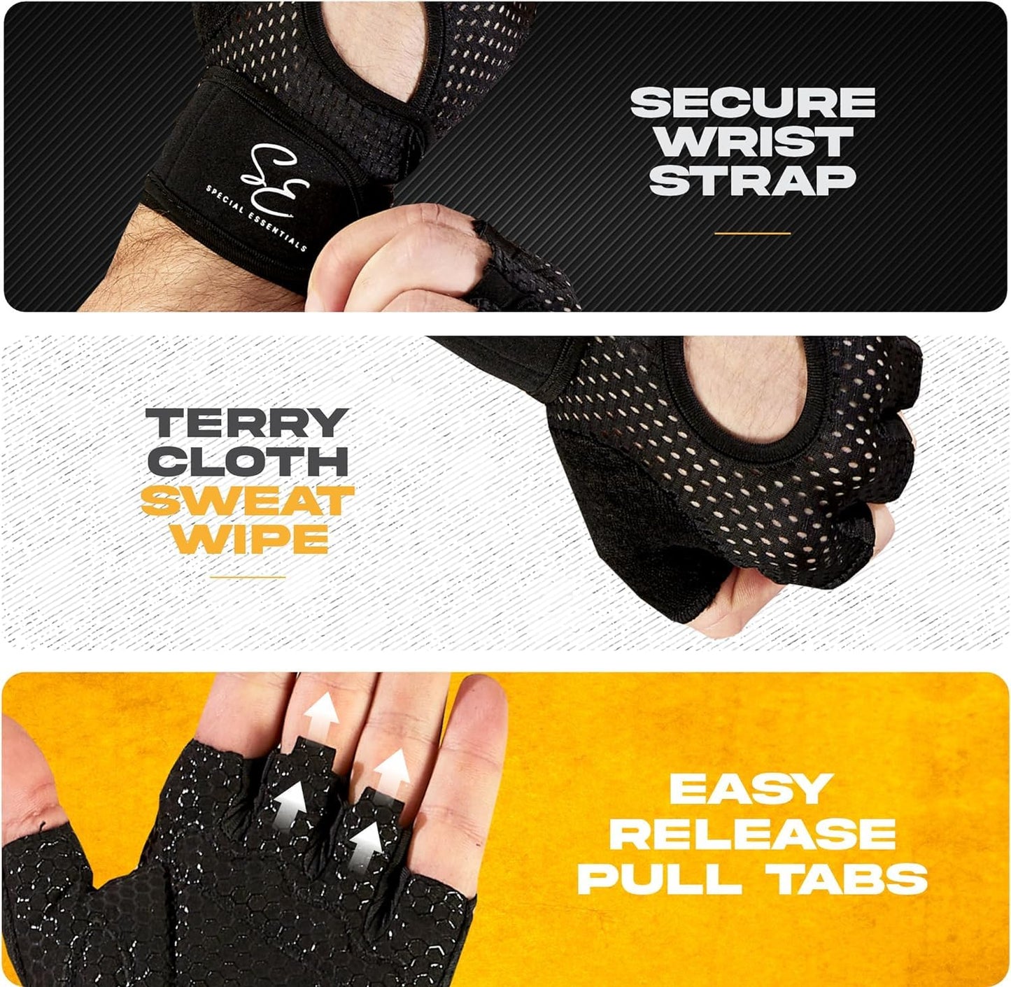 Special Essentials Workout Gloves for Men & Women - Fingerless Weight Lifting Gloves with Non-Slip Padding for Gym Training, Cycling and Exercises