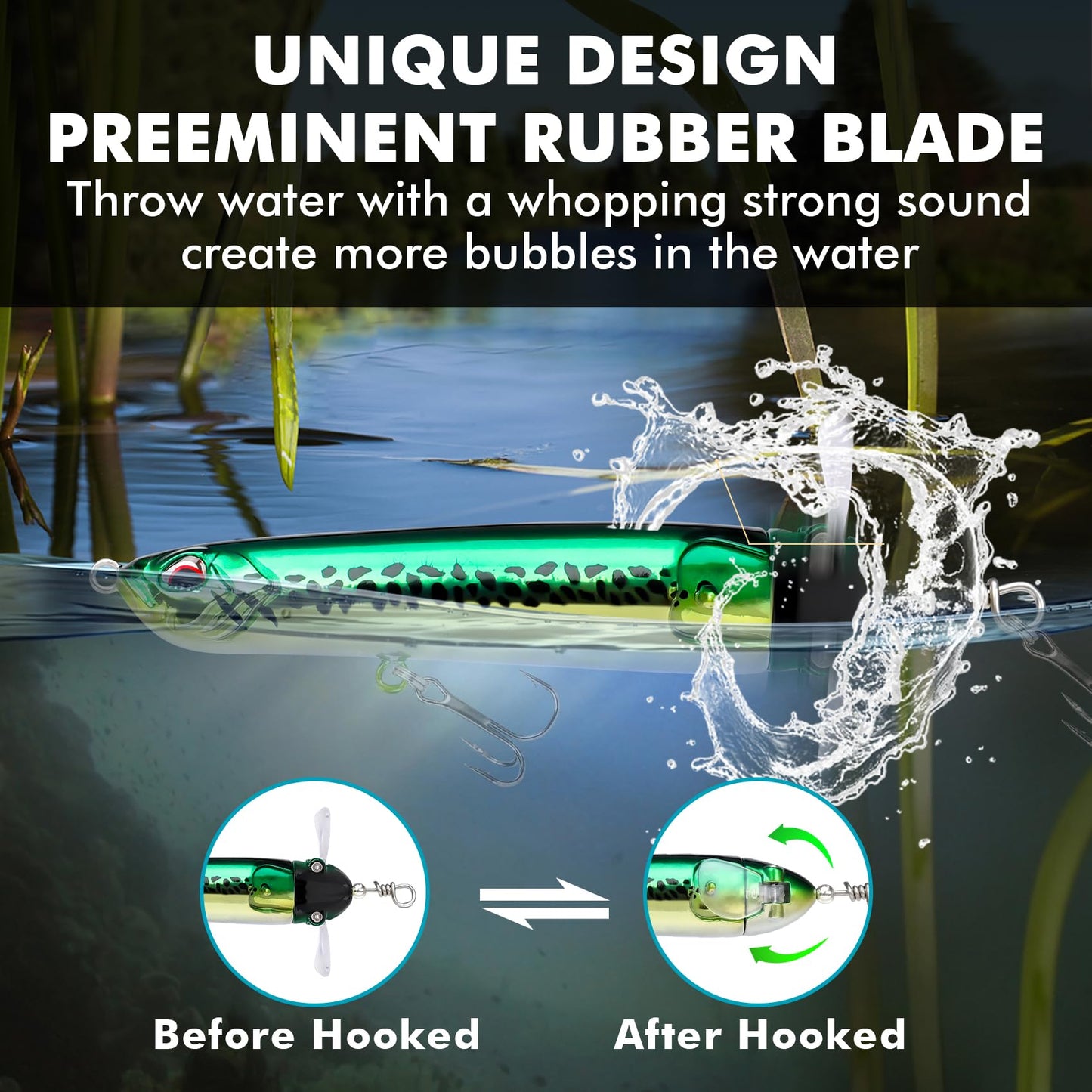 TRUSCEND Top Water Pencil Fishing Lures with Double Floating Rotating Tail, Surface Pencil Popper, Long Cast Premium Bass Bait with Rattle, Fishing Teasers Swimbaits for Freshwater Saltwater