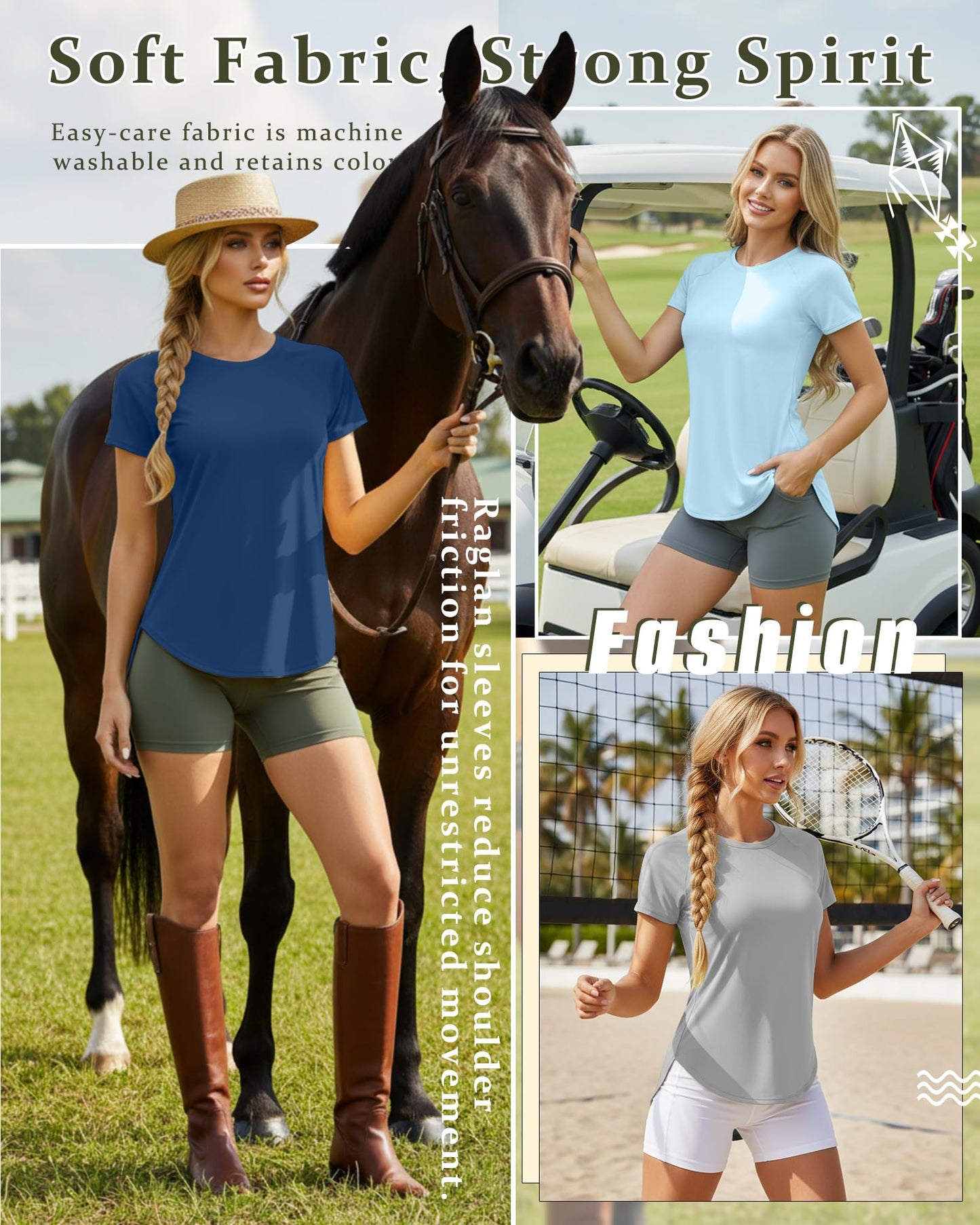 Yearntown 5 Pack Women's Workout Shirts Athletic Quick Dry Tops Exercise UPF 50+ Short Sleeve Gym Yoga Tees(Black, Denim Blue, Light Gray, Light Blue, Grayish Purple,X-Large)