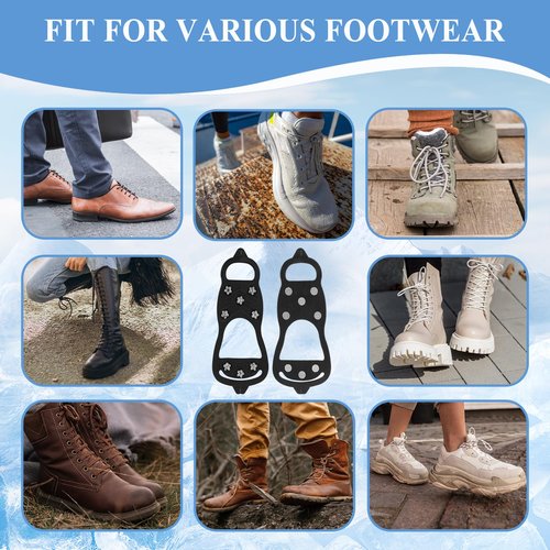 Ice Cleats for Shoes and Boots, Ice Snow Gripper Shoe/Boot Traction Cleats with 8 Stainless Steel Spikes, Winter Outdoor Anti-Slip Crampons for Walking, Climbing and Hiking(L)