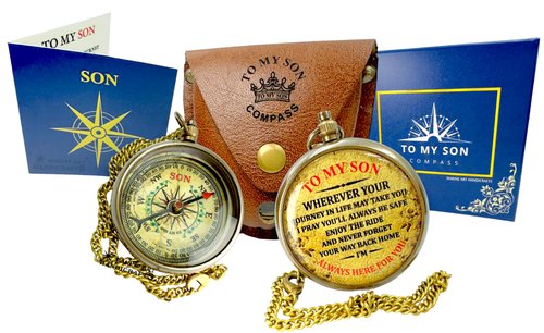 to My Son Never Forget That I Love You Motivational Gift Inspirational Quote Engraved Handmade Compass Boy’s Room Décor Graduation Back to School Birthday Sentimental Gift for Son from Mom and Dad