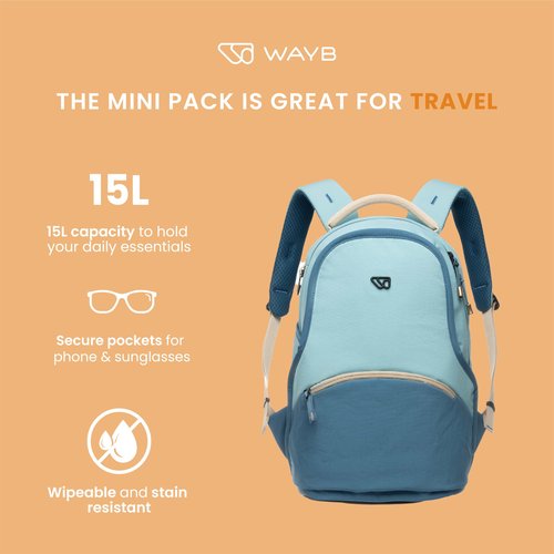 WAYB Mini Backpack | Fits 13" Tablet | Durable & Water-Resistant | Lightweight and Slim Day Pack | 15L Capacity