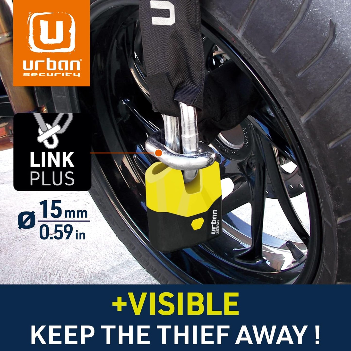 Urban Security U8K120 Motorcycle Chain Lock High Security Chain Lock Motorcycle Anti Theft Heavy Duty Motorcycle Lock, Cut Proof Chain and Cut Resistant Padlock, Cycle Lock Chain SRA Approved, 120cm