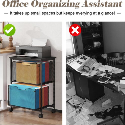 Letter/Legal Rolling File Cabinet Cart,2 Drawers Filing Cabinet for Home Office,Hanging File Folders Organizer for Under Desk Storage,Mobile Printer Stand with Wheels,Black(Patent Pending)