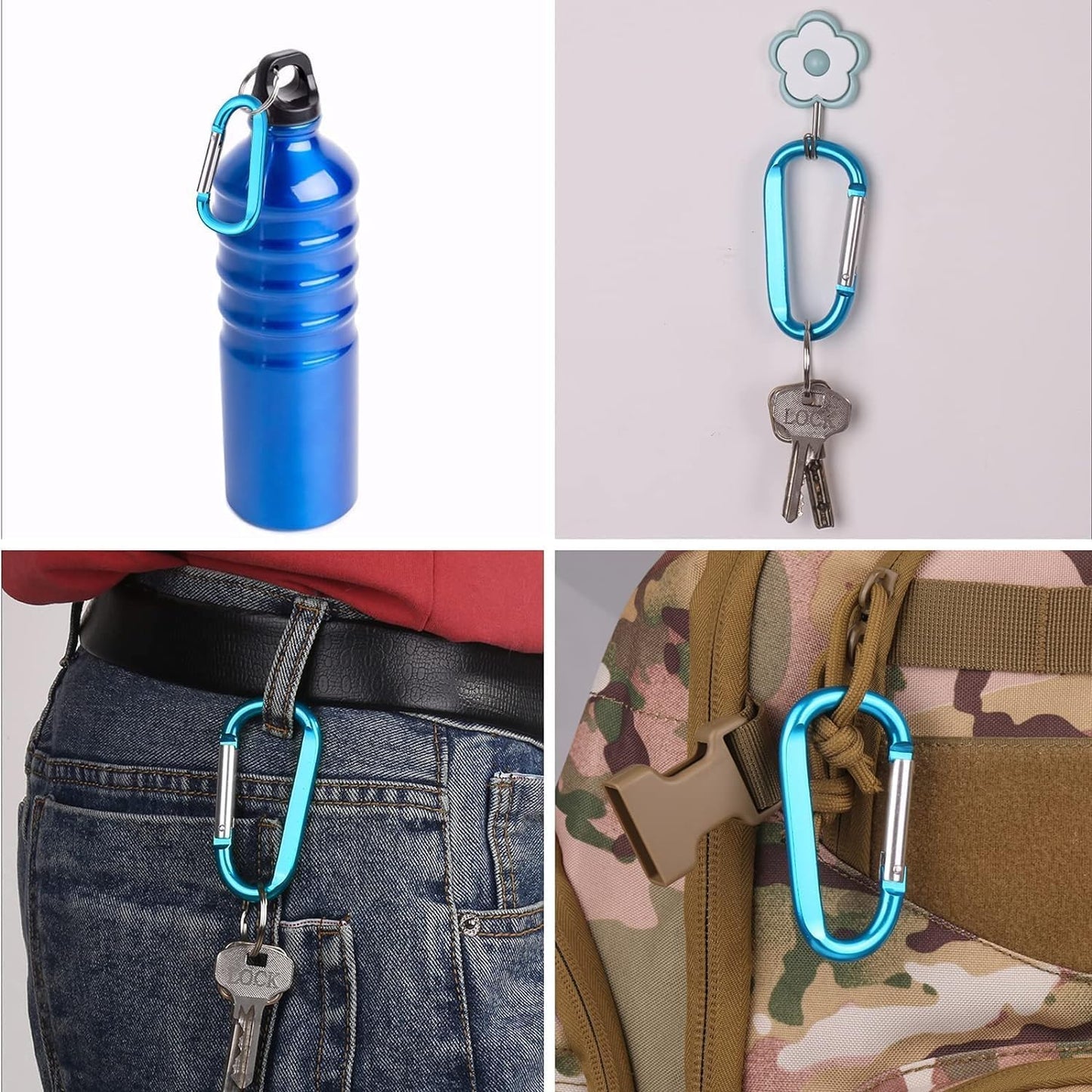 6PCS Black Carabiner Caribeaner Clip,3" Large Aluminum D Ring Shape Carabeaner with 6PCS Keyring Keychain Hook…