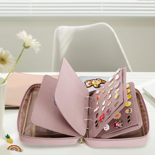LUXJA Pin Display Bag with Detachable Pages (Fit for Pins, Brooches and Patches), Pin Bag Pin Book with Accessory Pockets, Pale Rose