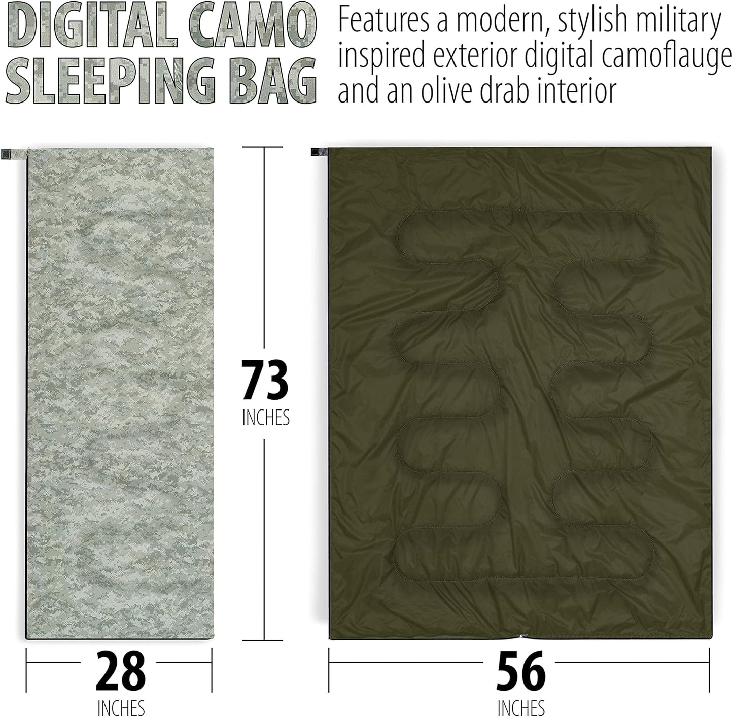 Maxam Sleeping Bag, 28 x 73", Olive Drab