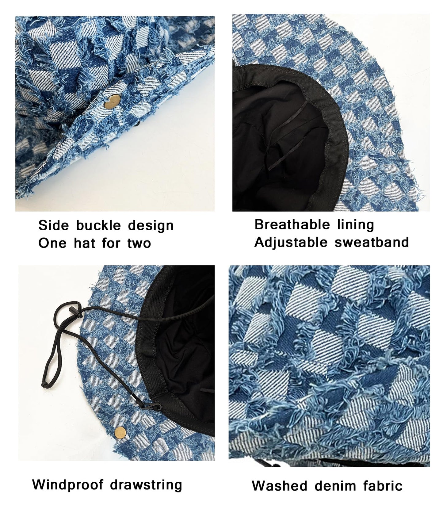 AICHUAN Wide Brim Bucket Sun Hat Packable Cotton Denim Cowboy Sun Hat for Women Men Summer Outdoor Fisherman Cap Light Blue