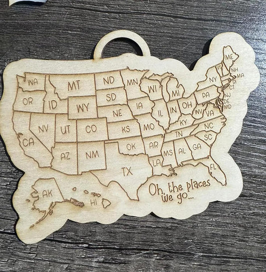 QENWWENG Oh the Places We Go US Travel Check Off Map,Wooden Where I've Been Wall Sign,United States Travel Adventure Ornament,USA 50 states Map
