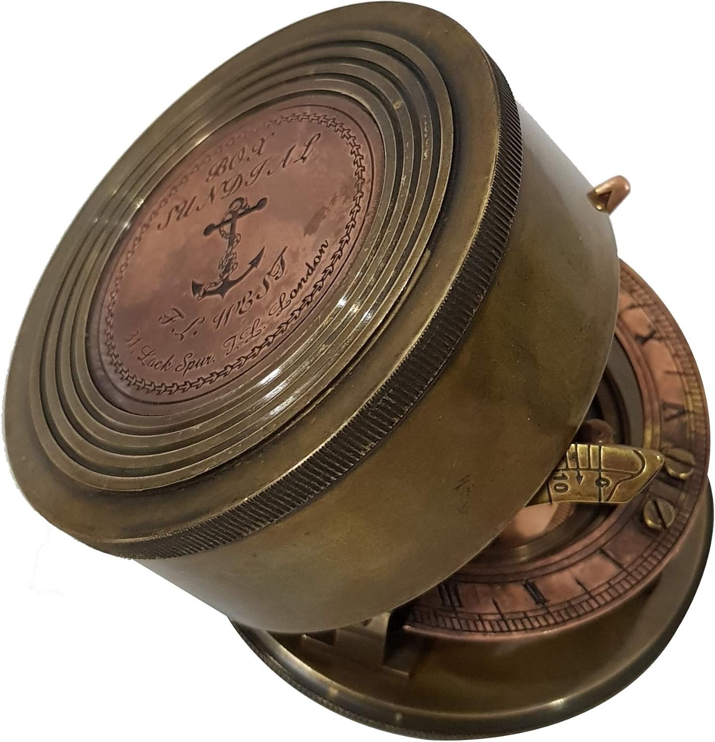 Antique Brass Sundial Compass Nautical Marine Handmade Vintage Engraved Quote Collectible Navigation Device for Travelers Sailors Gift
