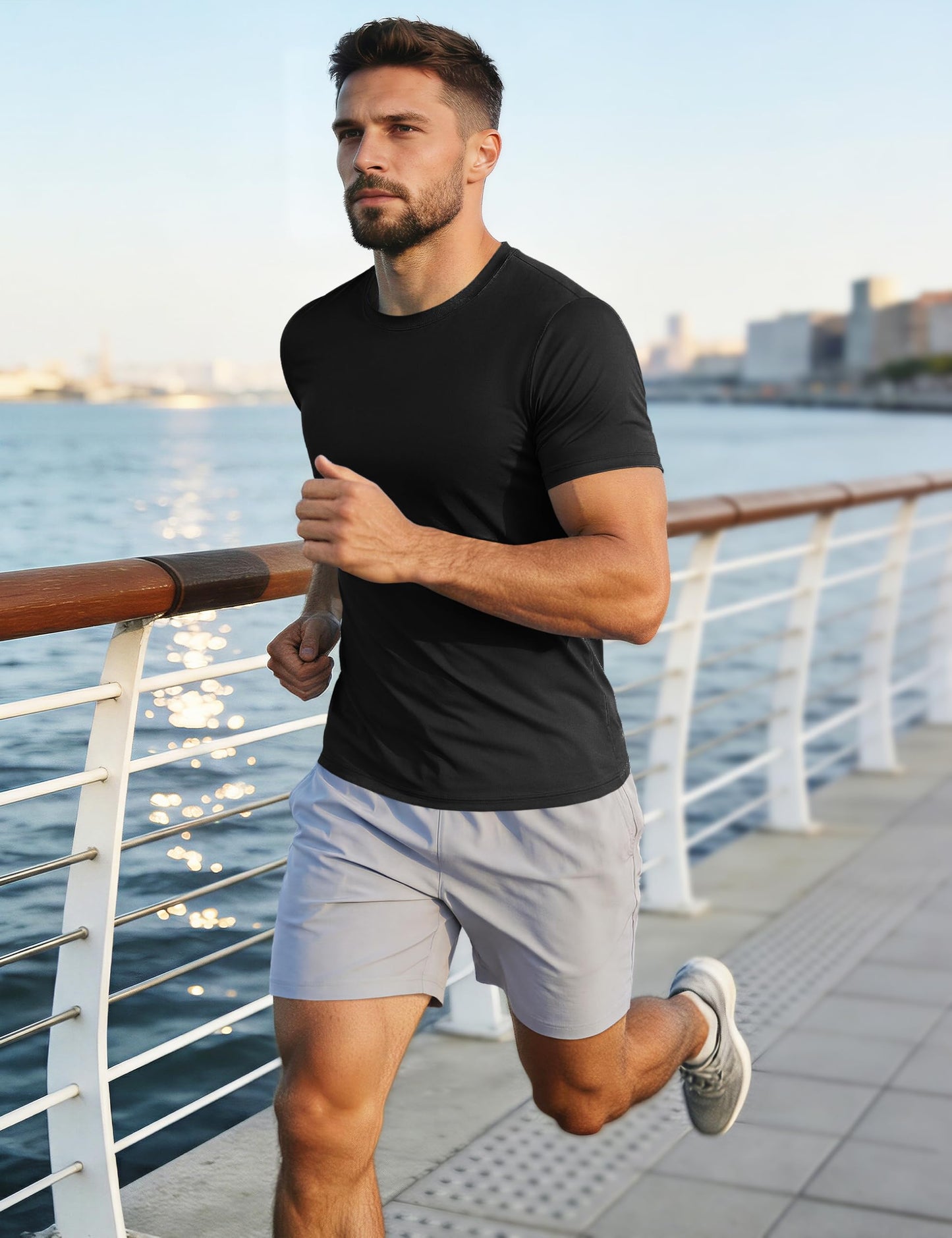 Mens Short Sleeve Shirts Lightweight T-Shirt Sun Protection Rash Guards Shirts for Gym Running Active