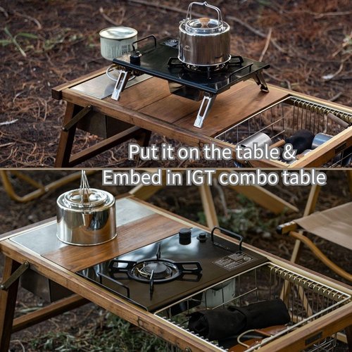 Naturehike Desktop & Embed Folding Single-Burner Gas Stove,13,648BTU Portable Gas Stove with Carrying Handle, Electronic Ignition Outdoor Camping Cooking Stove
