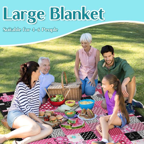awufncksn Pink Picnic Blankets Waterproof Foldable, 60″X80″ Checkered Thick Picnic Mat Outdoor Blanket for Grass, Cute Beach Blanket Sandproof Picnic Accessories for Camping Party Park Girls Gifts