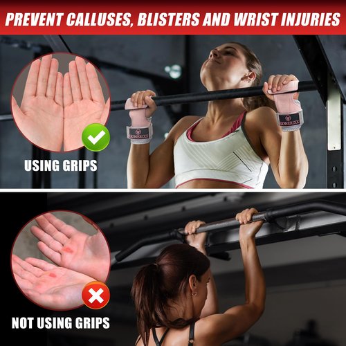 Lionerixx Pink Wrist Straps for Weightlifting Women - Dual Layer Leather Workout Grips for Deadlift and Powerlifting – Non-Slip Hand Wraps for Weight Lifting with Storage Bag