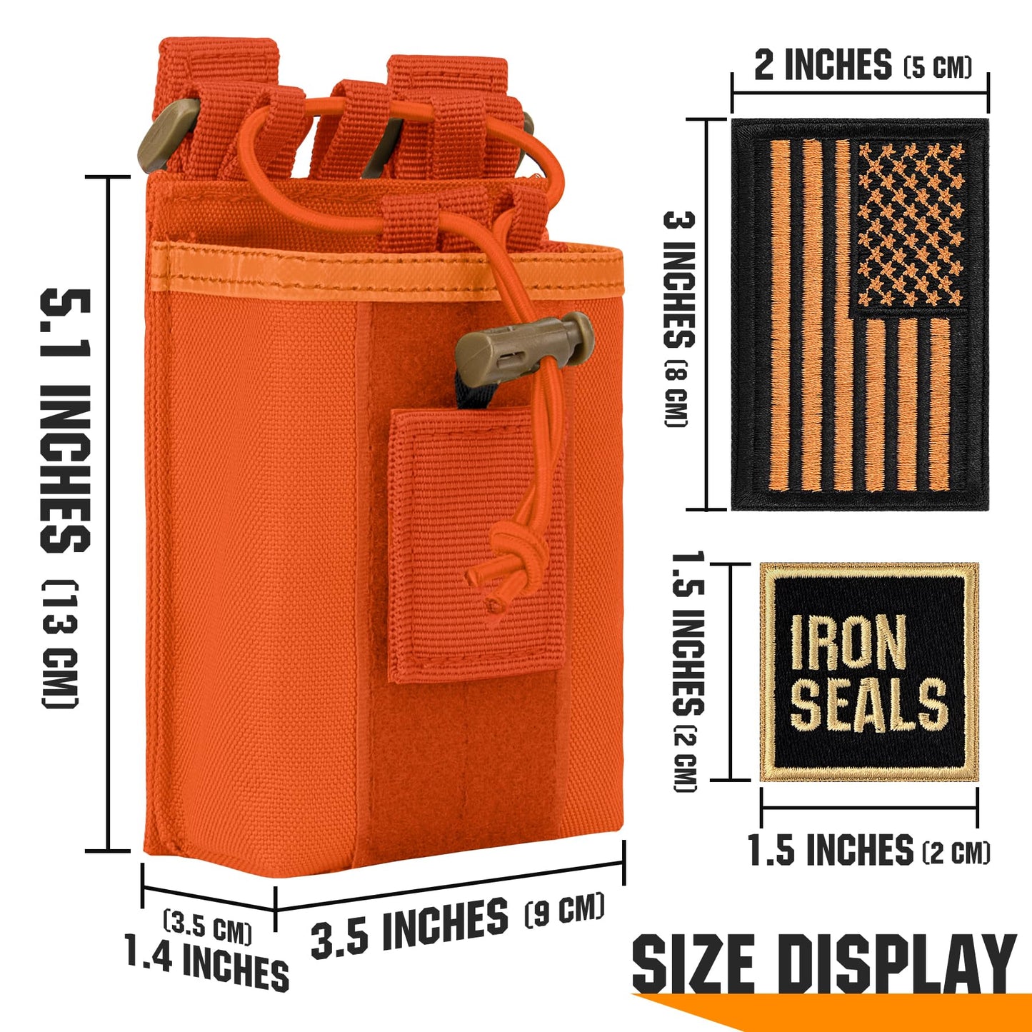 IronSeals 2 Pack Tactical Molle Adjustable Interphone Storage Bag Outdoor Sports Radio Pouch for Two Ways Walkie-Talkie (Orange)