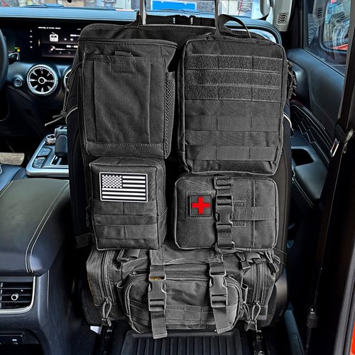 Car Seat Back Organizer Tactical Seat Back Organizer with 5 Molle Pouch, Medical Pouch Admin Pack Drawstring Dump Bag EDC Pack Tactical Fanny Pack Molle Panel Accessories