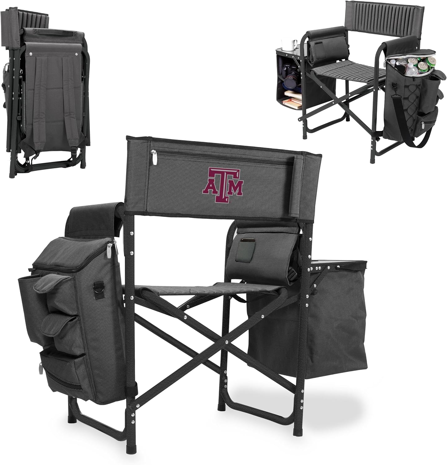 NCAA Texas A&M Aggies Fusion Camping Chair with Side Table and Soft Cooler - Beach Chair for Adults - Lawn Chair