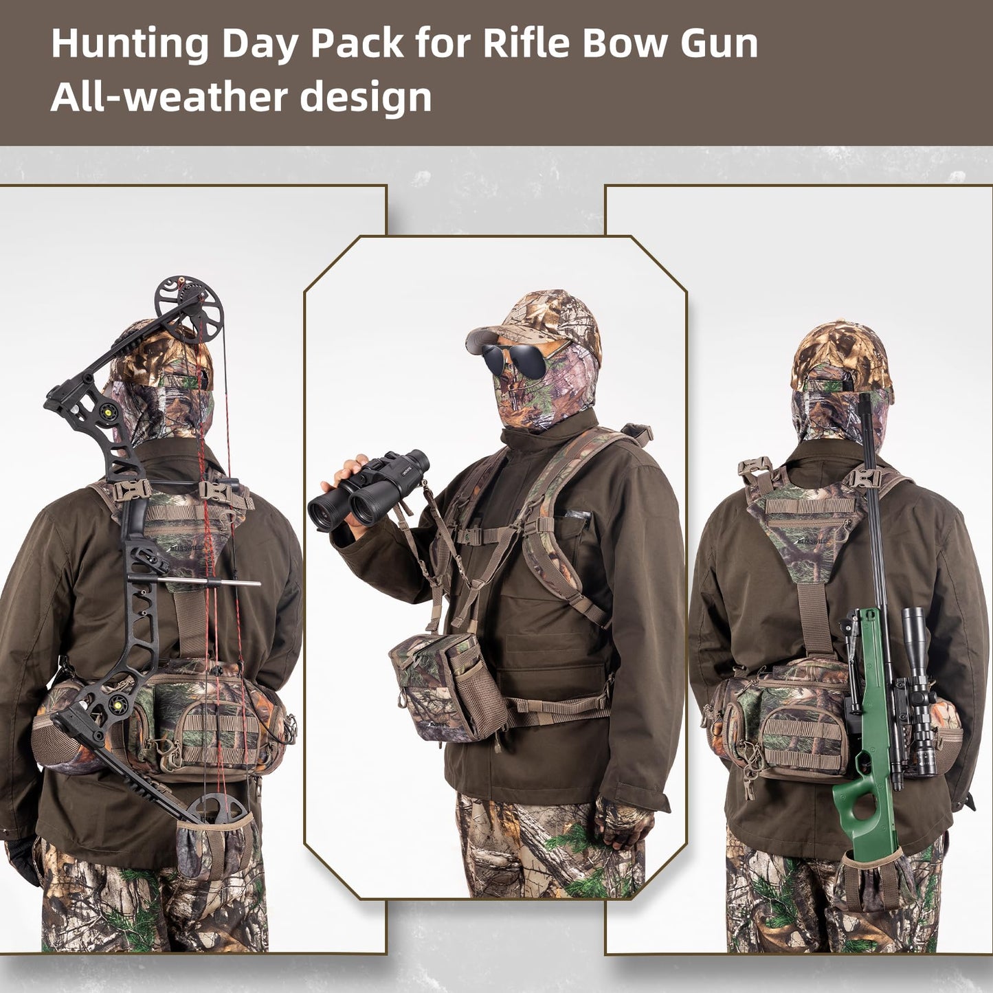 BLISSWILL Hunting Backpack Hunting Fanny Pack with Harness Pouch,Turkey Hunting fanny Pack, Binocular Harness houlder-Supported Waist pack for Bow Rifle