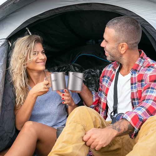 HUIOP Titanium Cup, Ultralight 750ml Titanium Pot Portable Titanium Water Mug Cup with Lid and Foldable Handle Outdoor Camping Cooking Picnic