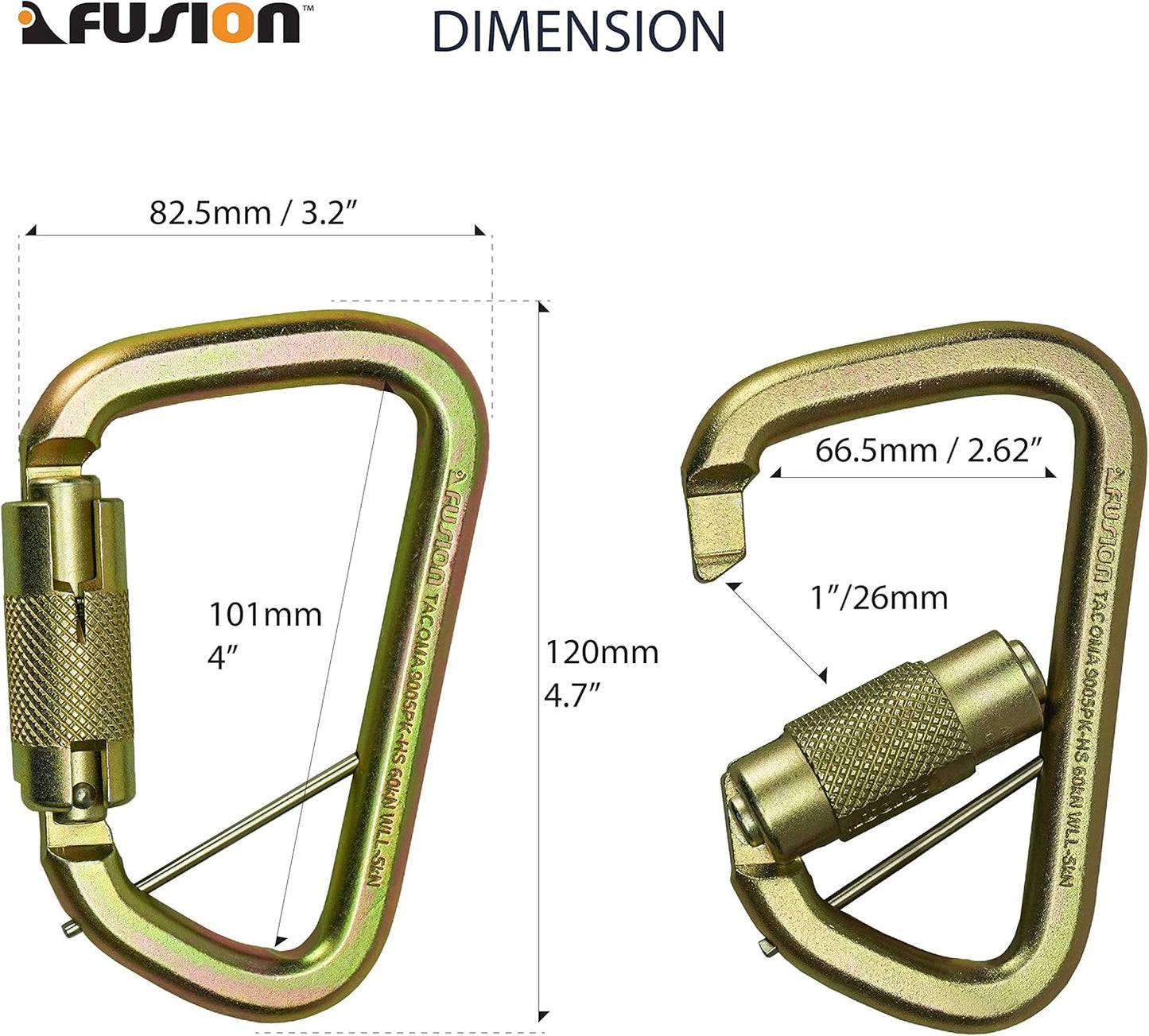 Fusion Climb Tacoma Steel High Strength Auto Lock Modified D-Shaped Steel Carabiner, Steel Clip