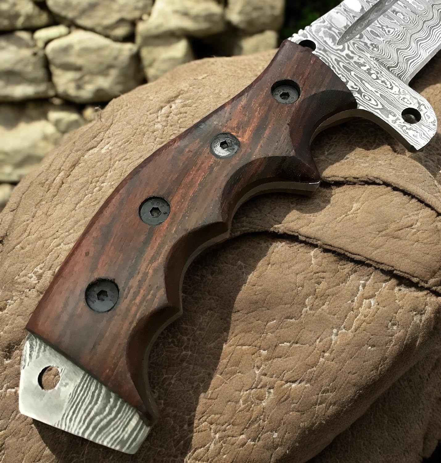 Poshland TR-1168 Custom Handmade Damascus Steel 10 Inches Tracker Knife - Perfect Grip Black Micarta Handle